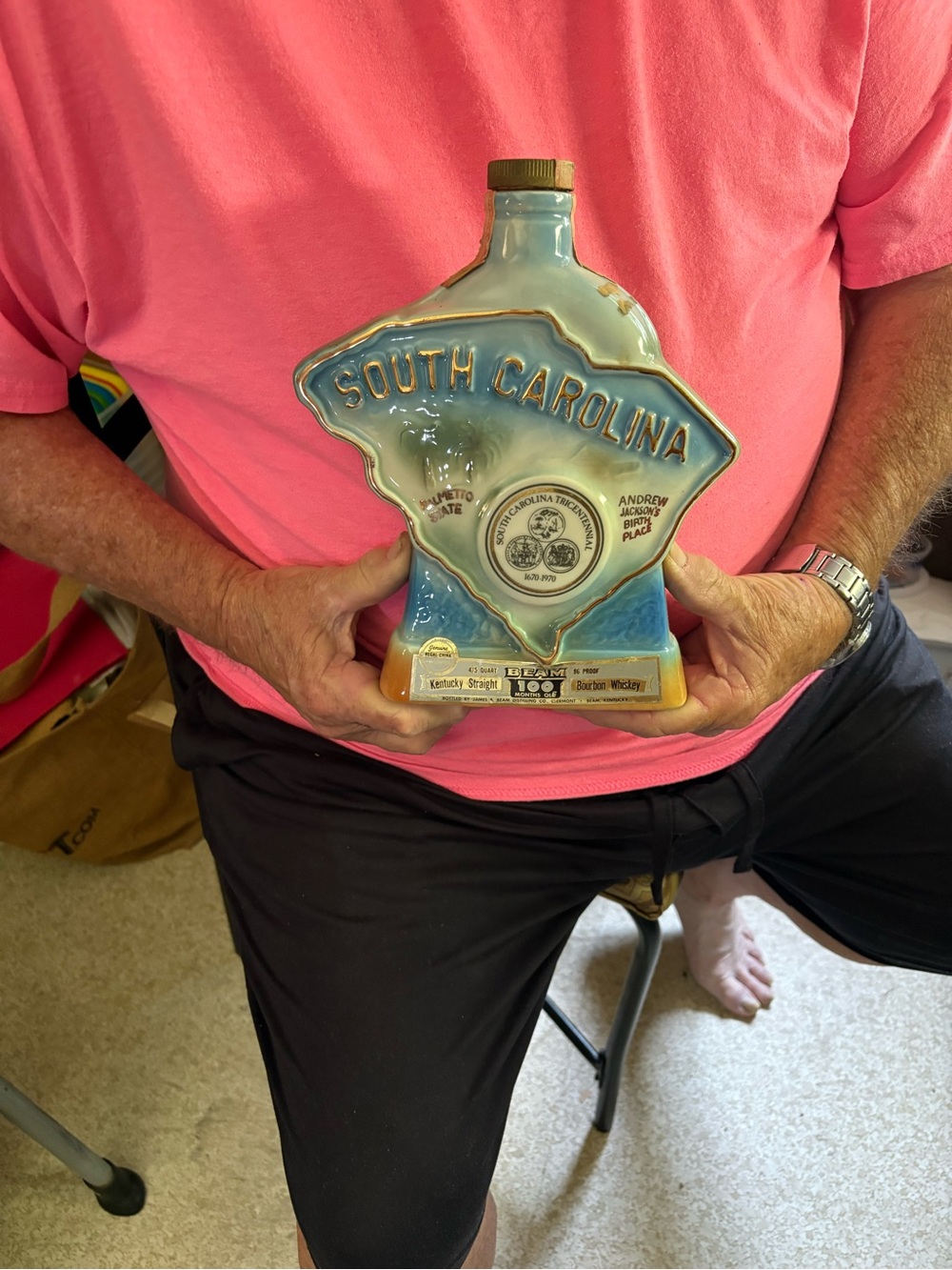 Vintage 1970 Jim Beam South Carolina Tricentennial Ceramic Decanter Regal China